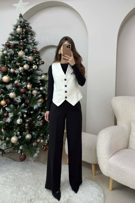 ONE COLOR SIMPLE CLASSIC WOMEN VEST ANTIQUEWHITE/ANTIKE - KLAUDIO FASHION