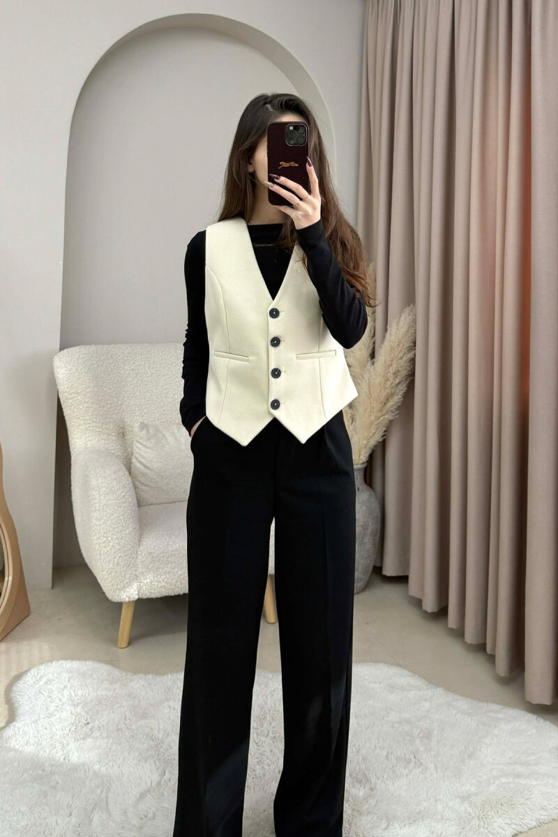 ONE COLOR SIMPLE CLASSIC WOMEN VEST CREAM/KREM - 1