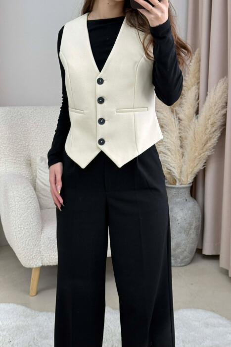ONE COLOR SIMPLE CLASSIC WOMEN VEST CREAM/KREM - 2