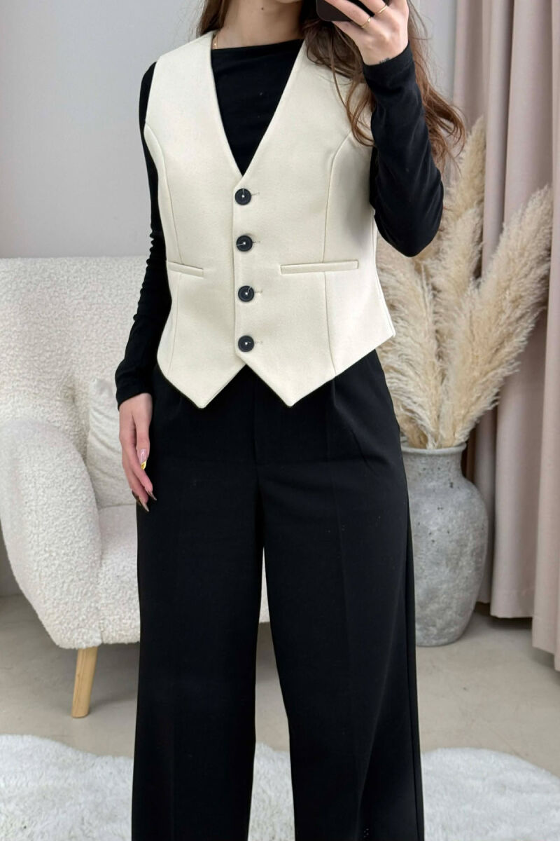 ONE COLOR SIMPLE CLASSIC WOMEN VEST CREAM/KREM - 2