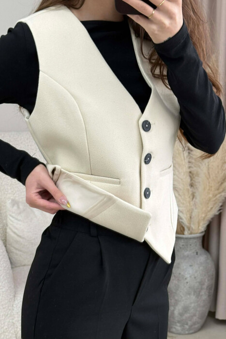 ONE COLOR SIMPLE CLASSIC WOMEN VEST CREAM/KREM - 3
