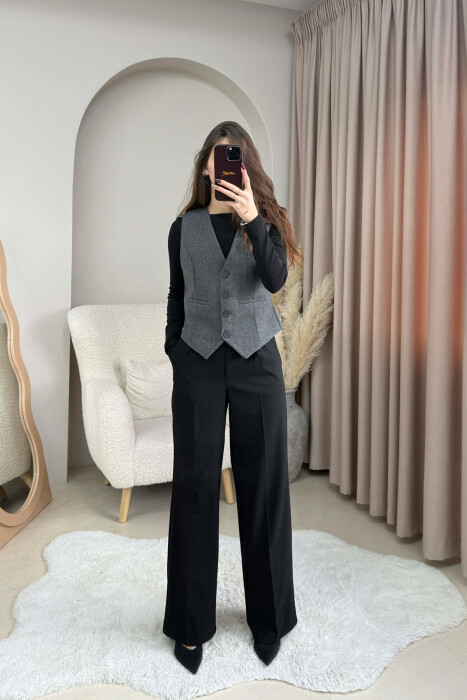 ONE COLOR SIMPLE CLASSIC WOMEN VEST DARK GREY/GEE - 