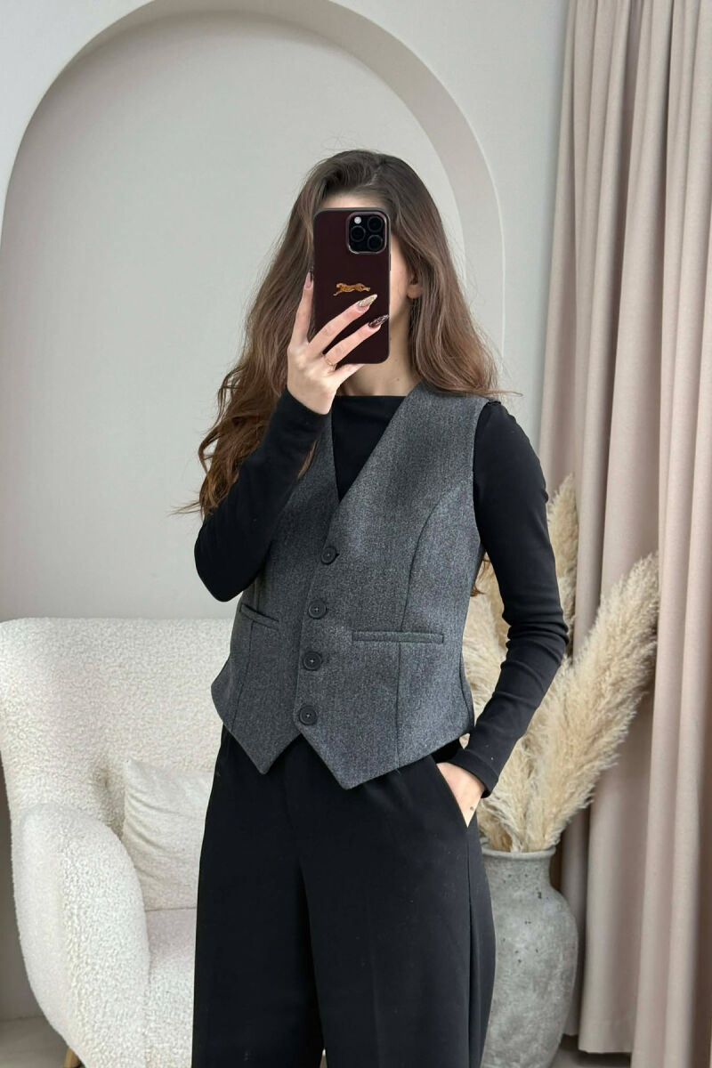 ONE COLOR SIMPLE CLASSIC WOMEN VEST DARK GREY/GEE - 4