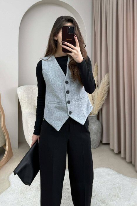 ONE COLOR SIMPLE CLASSIC WOMEN VEST LIGHT GREY/GZ - KLAUDIO FASHION