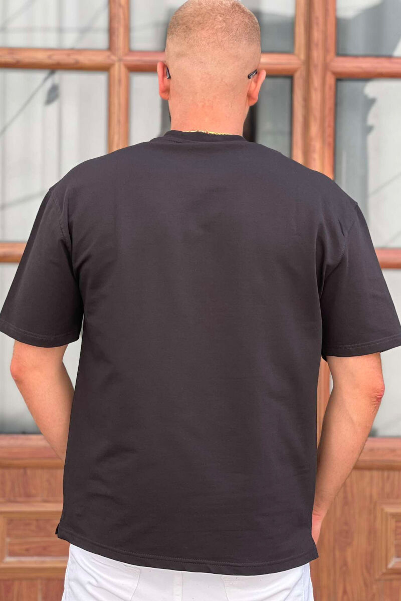 ONE COLOR SIMPLE COTTON MEN T-SHIRT BLACK/ E ZEZE - 3