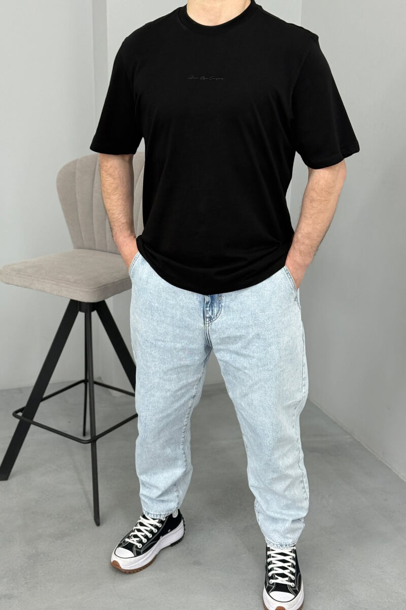 ONE COLOR SIMPLE COTTON MEN T-SHIRT BLACK/ E ZEZE - 4