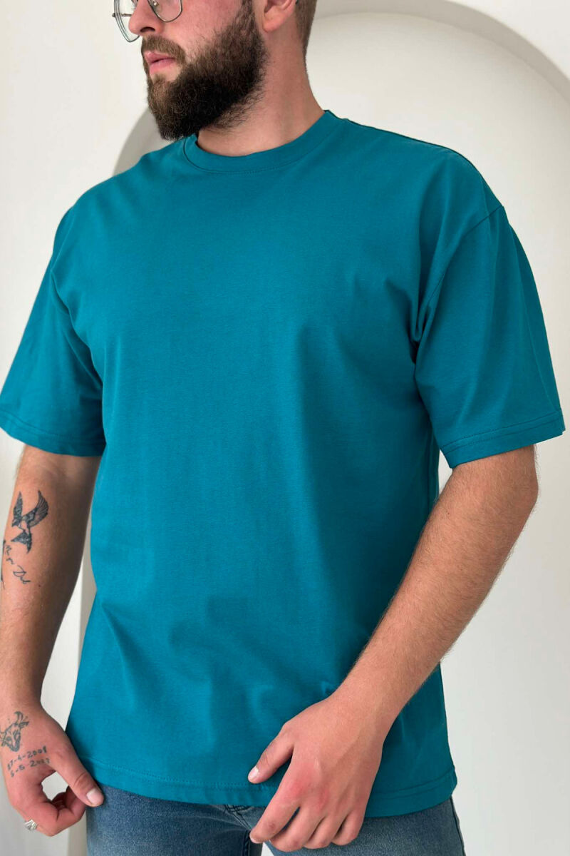 ONE COLOR SIMPLE COTTON MEN T-SHIRT BLUE STONE/GK - 1