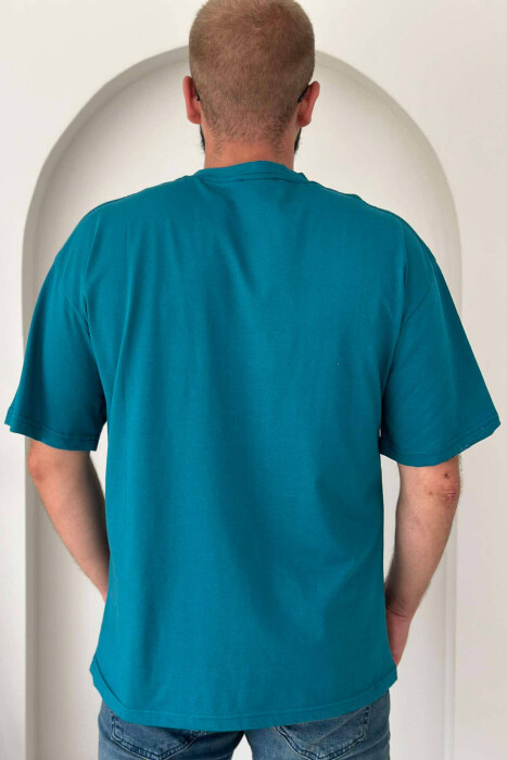 ONE COLOR SIMPLE COTTON MEN T-SHIRT BLUE STONE/GK - 3