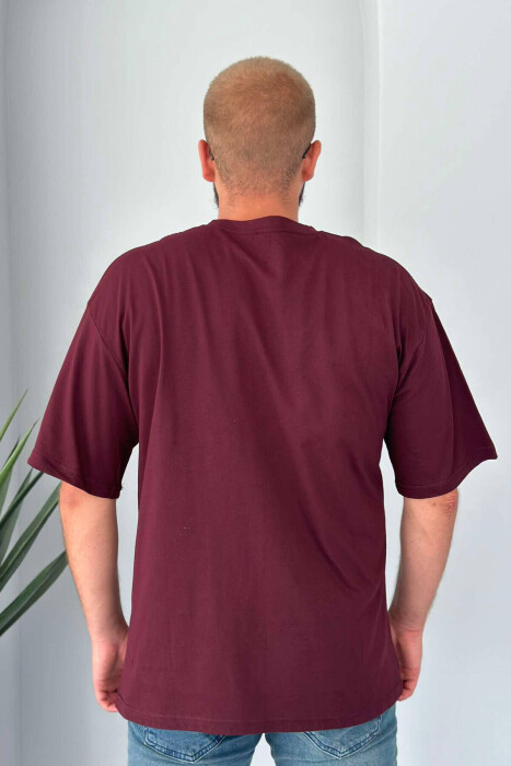 ONE COLOR SIMPLE COTTON MEN T-SHIRT BURGUNDY/VISHNJE - 2