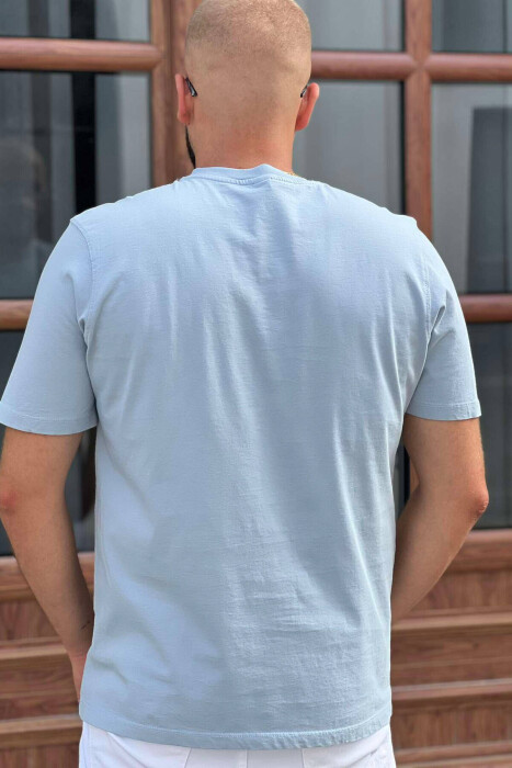 ONE COLOR SIMPLE COTTON MEN T-SHIRT LIGHTBLUE/BZ - 3