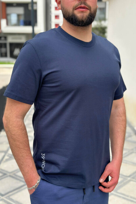 ONE COLOR SIMPLE COTTON MEN T-SHIRT NAVY BLUE/BLU MARINE 