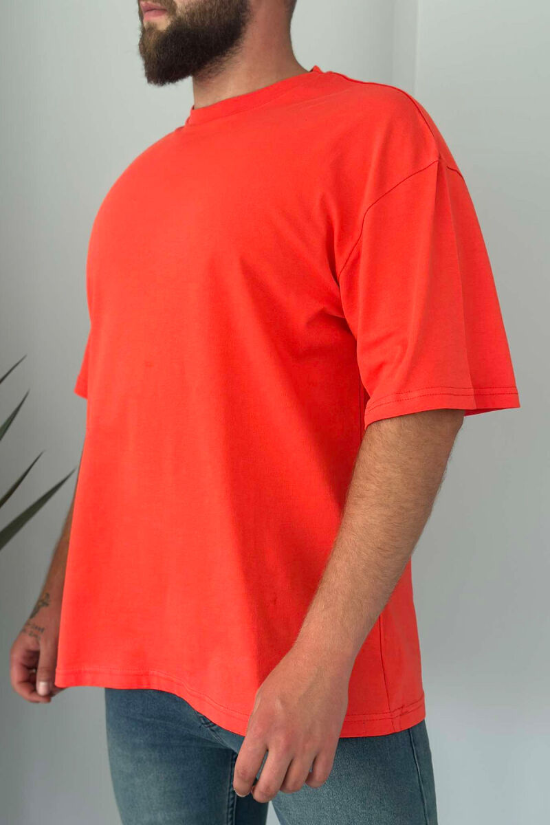 ONE COLOR SIMPLE COTTON MEN T-SHIRT ORANGE/PORTOKALLI - 2