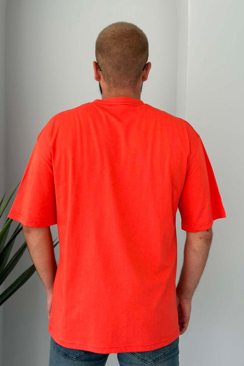 ONE COLOR SIMPLE COTTON MEN T-SHIRT ORANGE/PORTOKALLI - 3