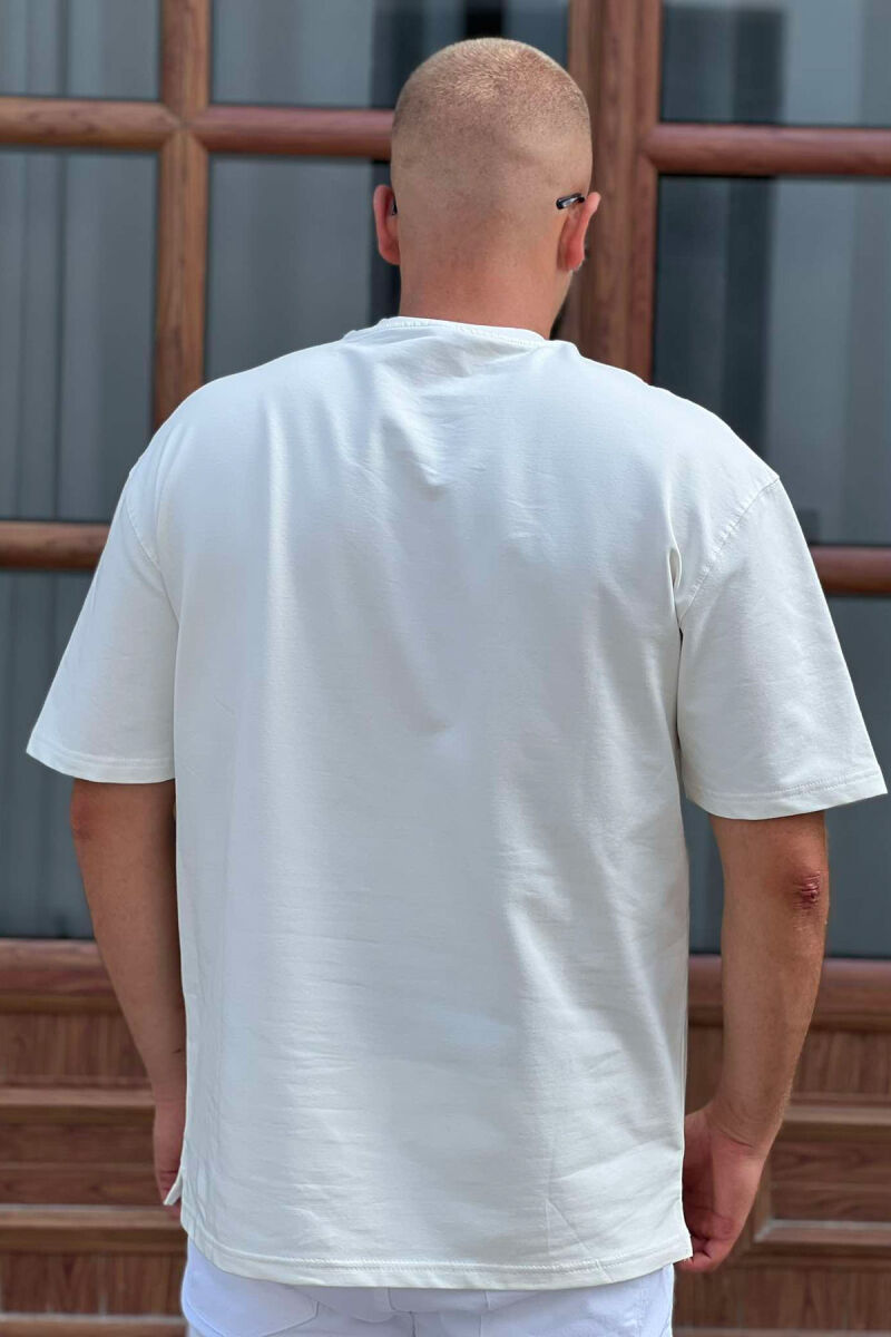 ONE COLOR SIMPLE COTTON MEN T-SHIRT WHITE-E BARDHE - 2