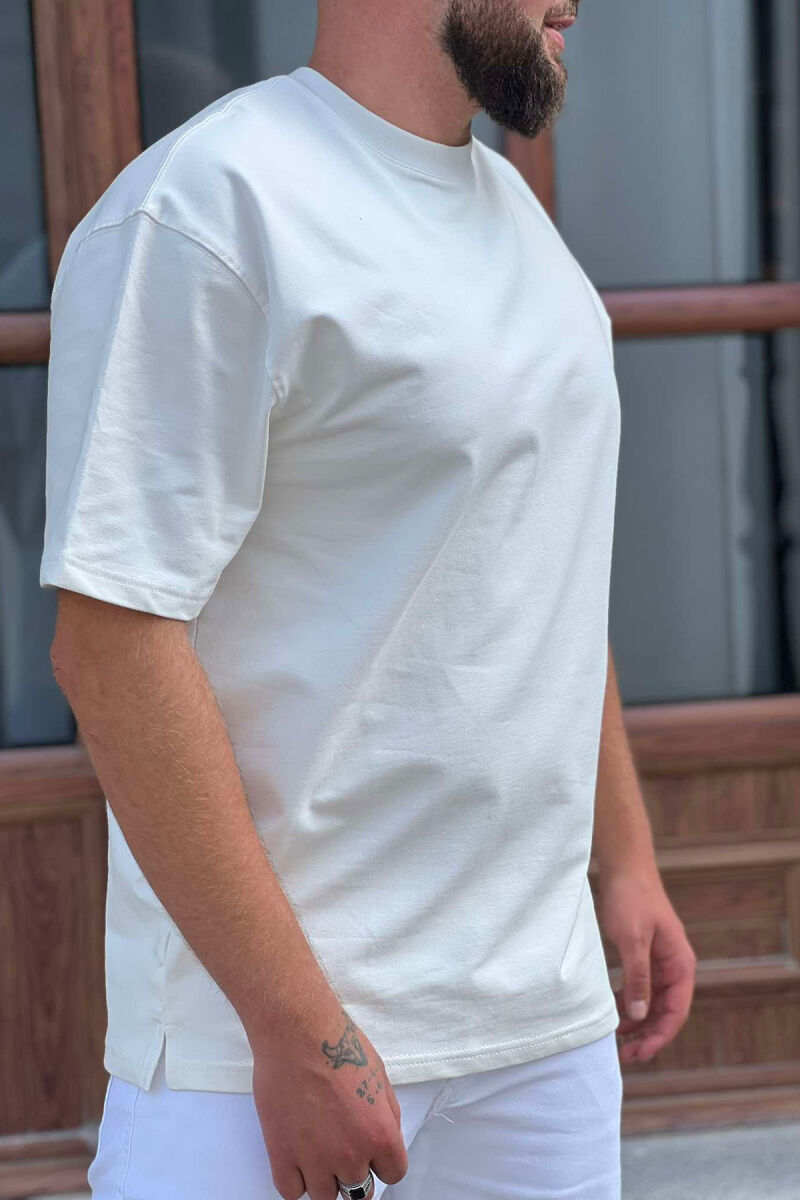 ONE COLOR SIMPLE COTTON MEN T-SHIRT WHITE-E BARDHE - 3