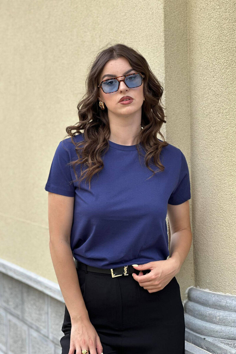 ONE COLOR SIMPLE COTTON WOMEN T-SHIRT BLUE/BLU - 1