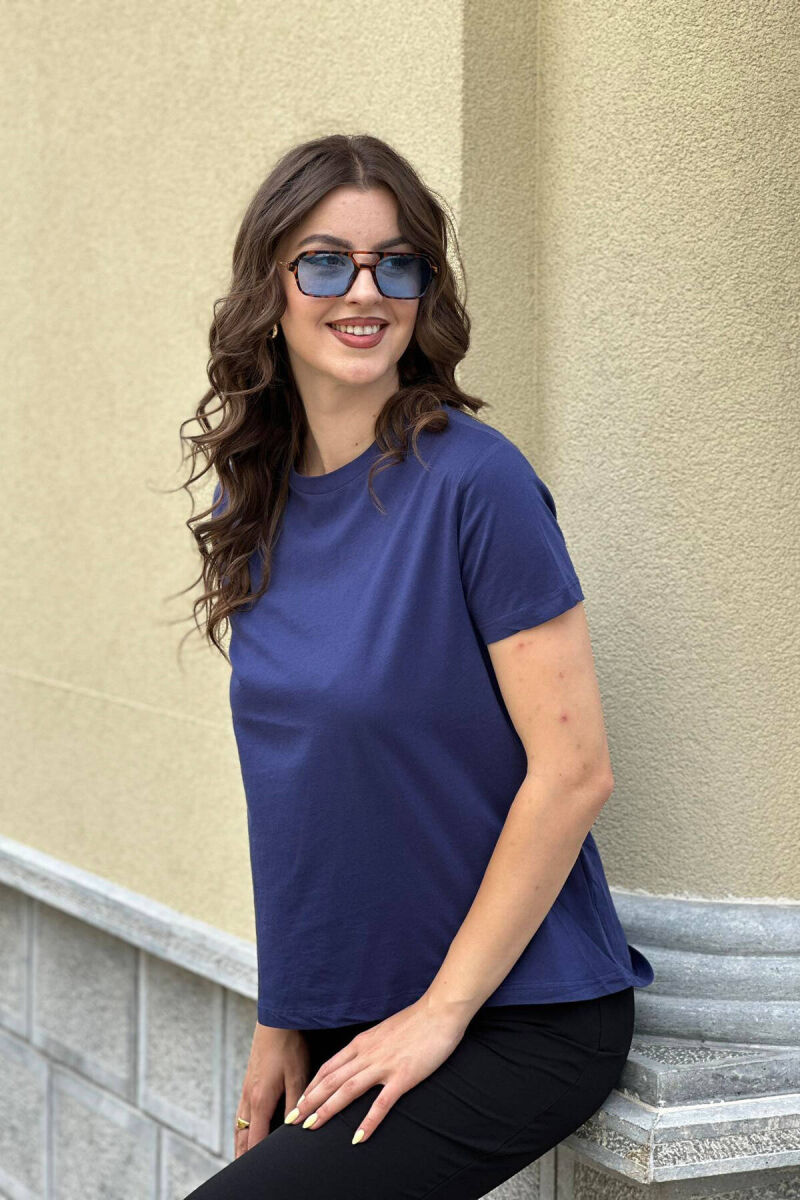 ONE COLOR SIMPLE COTTON WOMEN T-SHIRT BLUE/BLU - 3