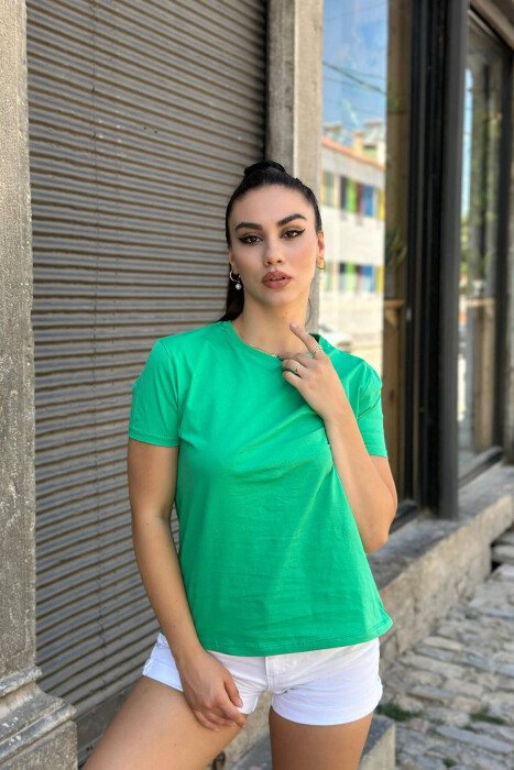 ONE COLOR SIMPLE COTTON WOMEN T-SHIRT GREEN/JESHILE 