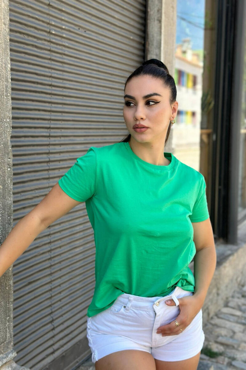 ONE COLOR SIMPLE COTTON WOMEN T-SHIRT GREEN/JESHILE - 2