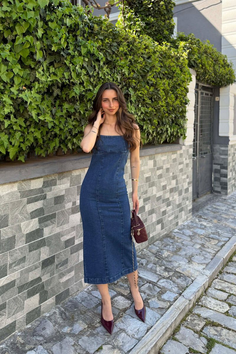 ONE COLOR SIMPLE DENIM WOMAN DRESS BLUE/BLU - 1