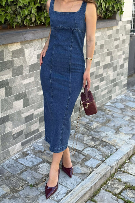 ONE COLOR SIMPLE DENIM WOMAN DRESS BLUE/BLU - 4