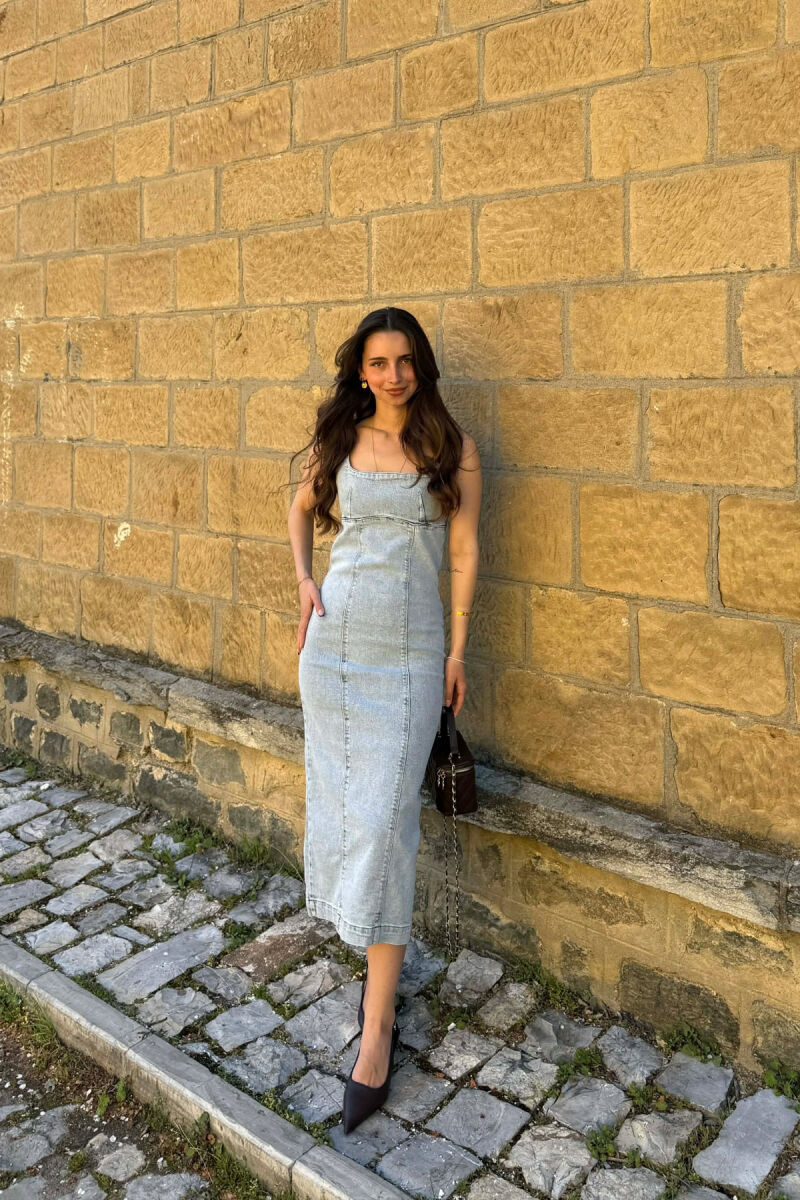 ONE COLOR SIMPLE DENIM WOMAN DRESS LIGHTBLUE/BZ - 1