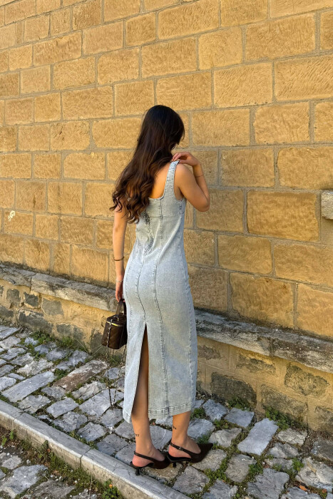 ONE COLOR SIMPLE DENIM WOMAN DRESS LIGHTBLUE/BZ - 2