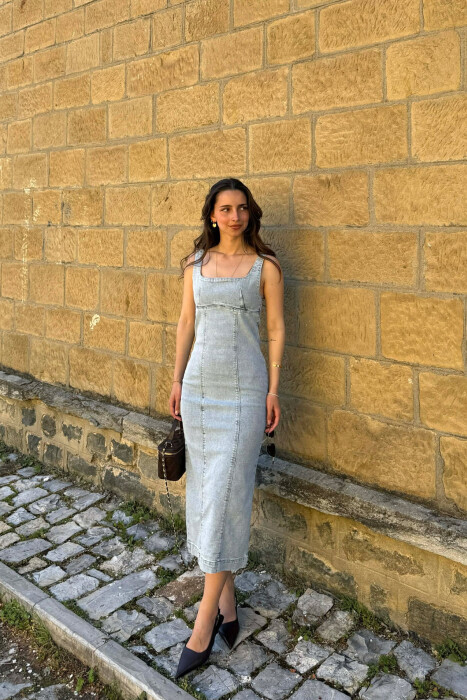 ONE COLOR SIMPLE DENIM WOMAN DRESS LIGHTBLUE/BZ - 3