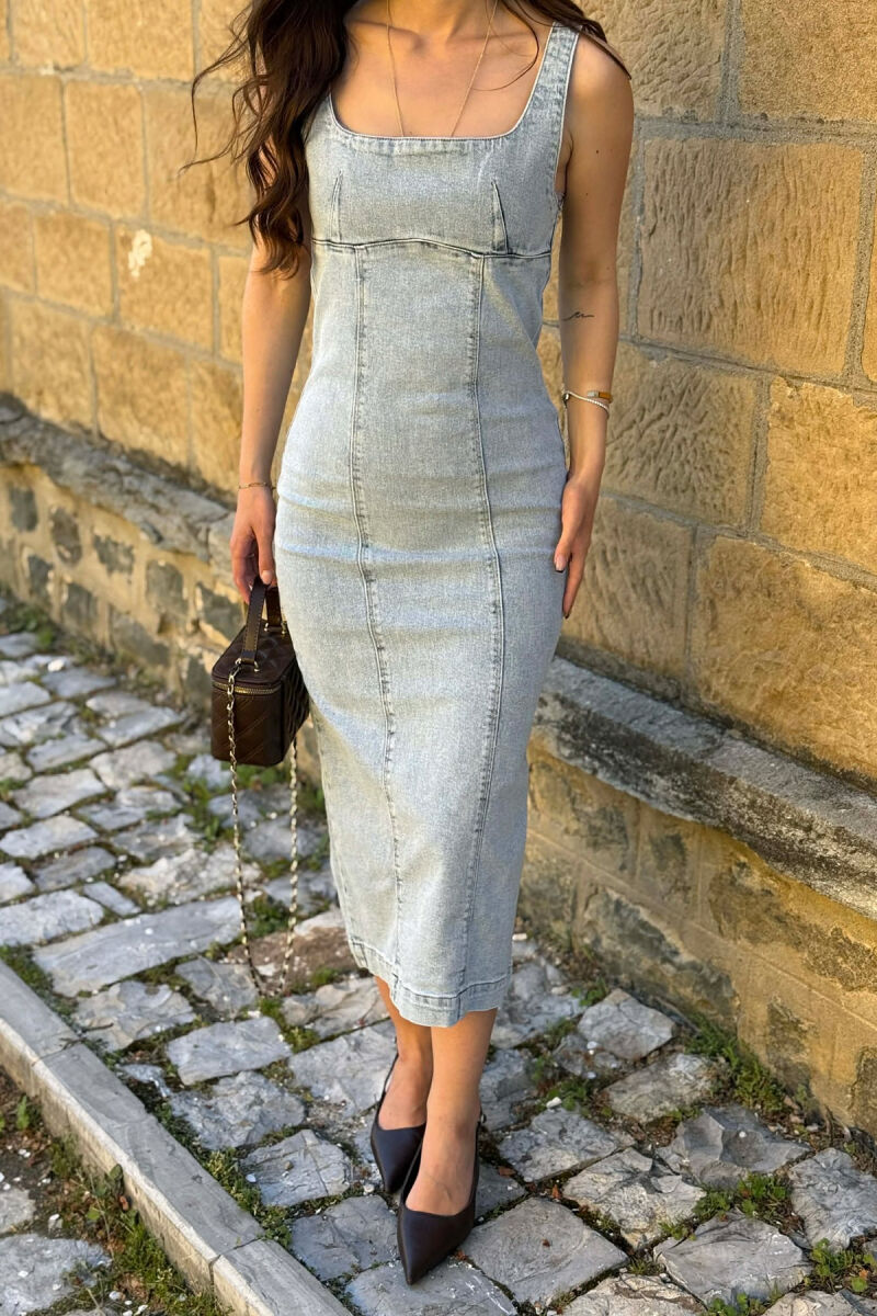 ONE COLOR SIMPLE DENIM WOMAN DRESS LIGHTBLUE/BZ - 4