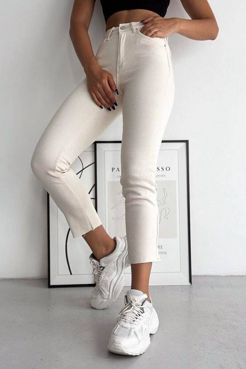 ONE COLOR SIMPLE DENIM WOMEN JEANS CREAM/KREM - 1