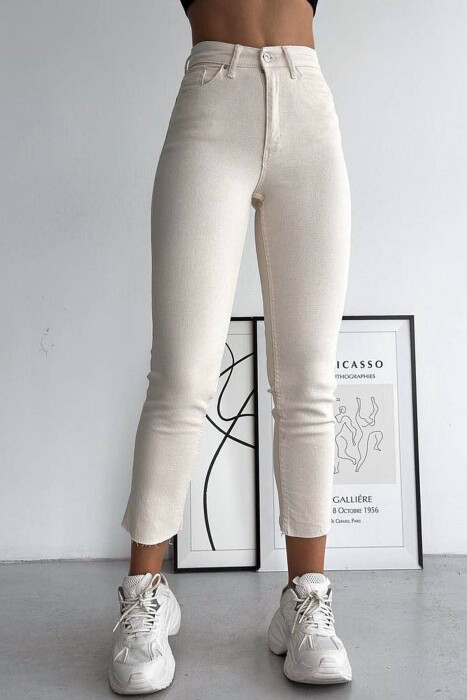 ONE COLOR SIMPLE DENIM WOMEN JEANS CREAM/KREM - 2