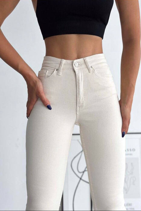 ONE COLOR SIMPLE DENIM WOMEN JEANS CREAM/KREM - 3