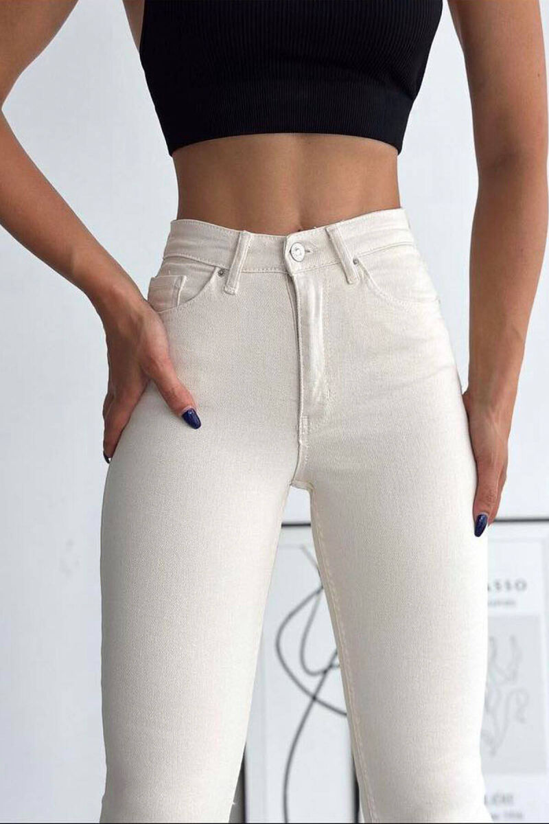 ONE COLOR SIMPLE DENIM WOMEN JEANS CREAM/KREM - 3