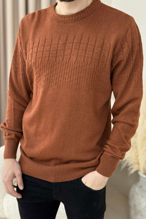 ONE COLOR SIMPLE DESIGN MEN SWEATER BRICK/TULLE 