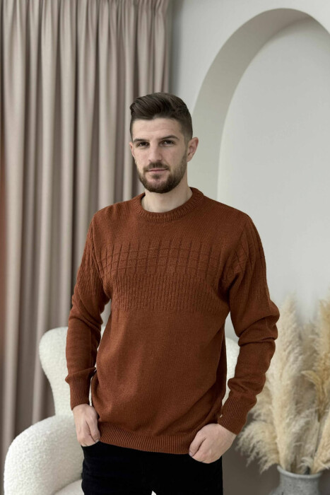 ONE COLOR SIMPLE DESIGN MEN SWEATER BRICK/TULLE - 3