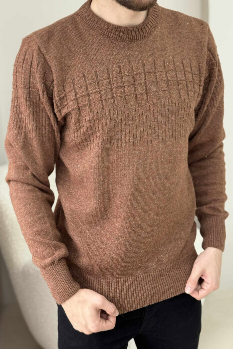 ONE COLOR SIMPLE DESIGN MEN SWEATER BROWN/KAFE 