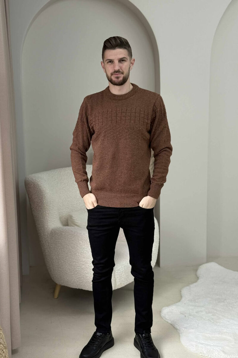 ONE COLOR SIMPLE DESIGN MEN SWEATER BROWN/KAFE - 2
