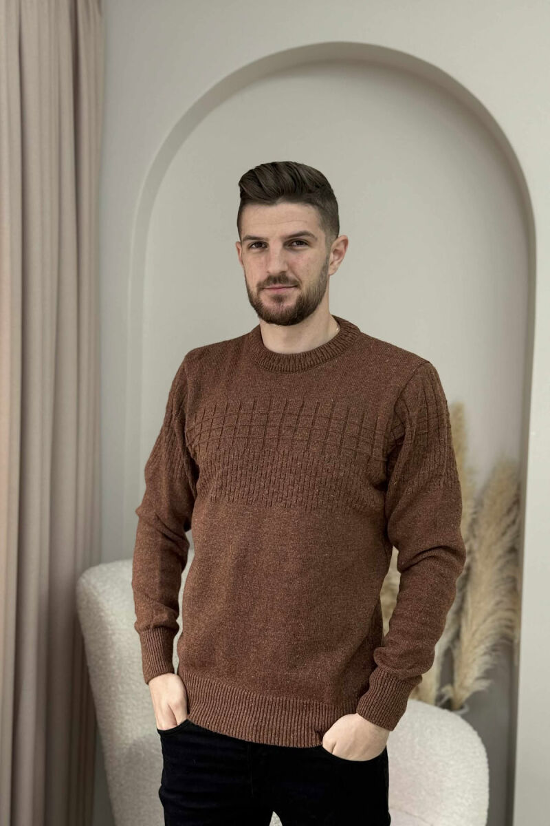 ONE COLOR SIMPLE DESIGN MEN SWEATER BROWN/KAFE - 3