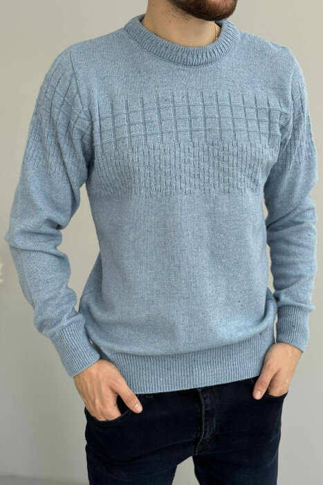 ONE COLOR SIMPLE DESIGN MEN SWEATER LIGHTBLUE/BZ 