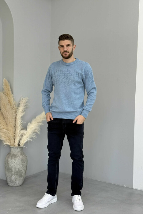 ONE COLOR SIMPLE DESIGN MEN SWEATER LIGHTBLUE/BZ - 2