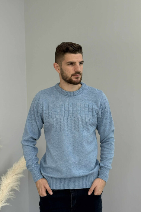 ONE COLOR SIMPLE DESIGN MEN SWEATER LIGHTBLUE/BZ - 3