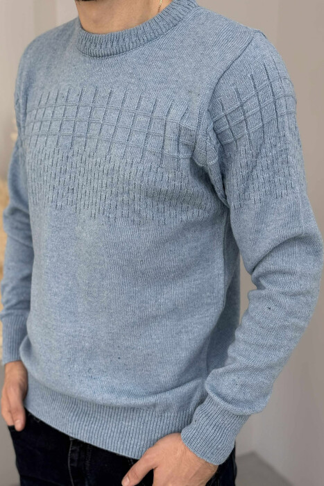 ONE COLOR SIMPLE DESIGN MEN SWEATER LIGHTBLUE/BZ - 5