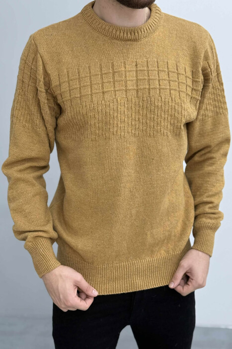 ONE COLOR SIMPLE DESIGN MEN SWEATER MUSTARD/MUSTARDE 