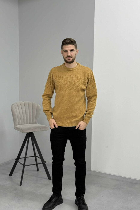 ONE COLOR SIMPLE DESIGN MEN SWEATER MUSTARD/MUSTARDE - KLAUDIO FASHION
