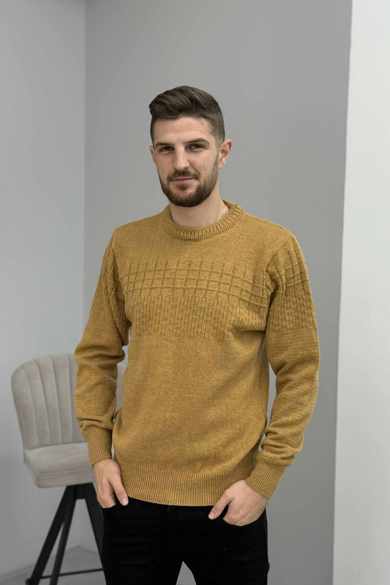 ONE COLOR SIMPLE DESIGN MEN SWEATER MUSTARD/MUSTARDE - 3