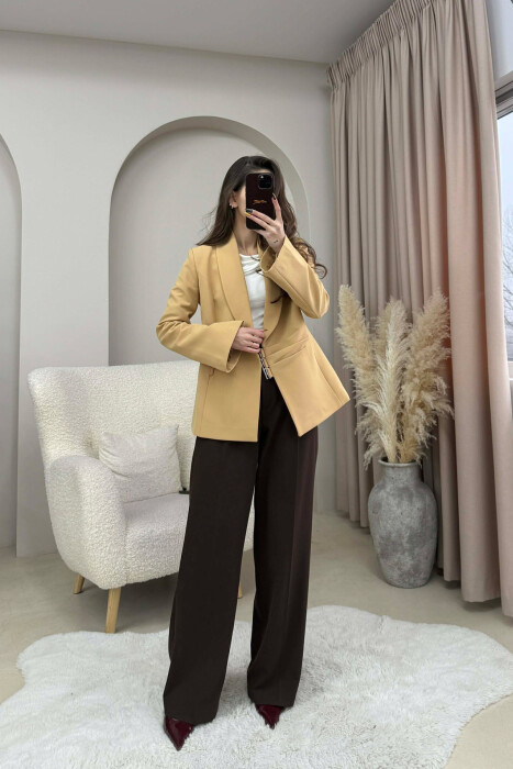 ONE COLOR SIMPLE DETAIL CLASSIC WOMEN JACKET DARK BEIGE/BEZHE ERRET - 1