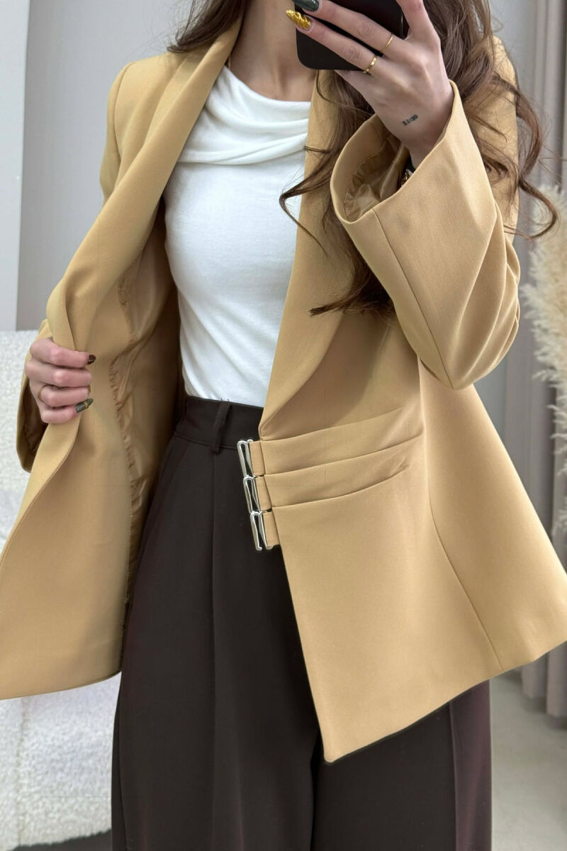 ONE COLOR SIMPLE DETAIL CLASSIC WOMEN JACKET DARK BEIGE/BEZHE ERRET - 3