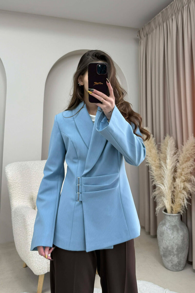 ONE COLOR SIMPLE DETAIL CLASSIC WOMEN JACKET LIGHTBLUE/BZ - 3