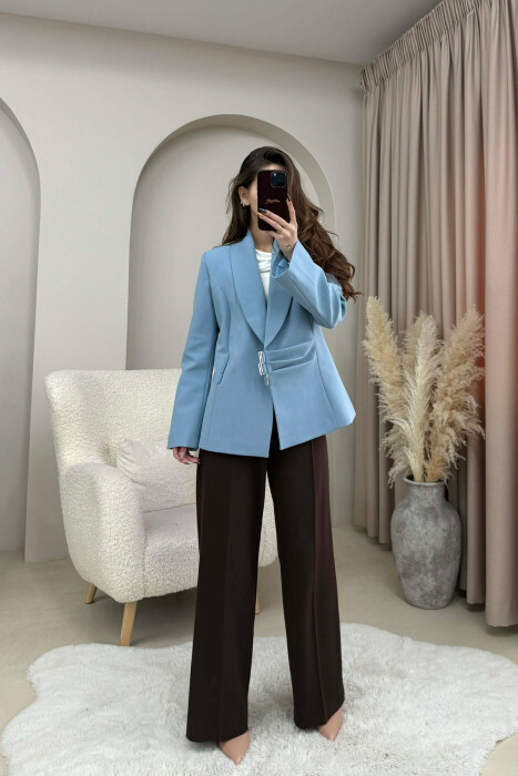 ONE COLOR SIMPLE DETAIL CLASSIC WOMEN JACKET LIGHTBLUE/BZ - 6