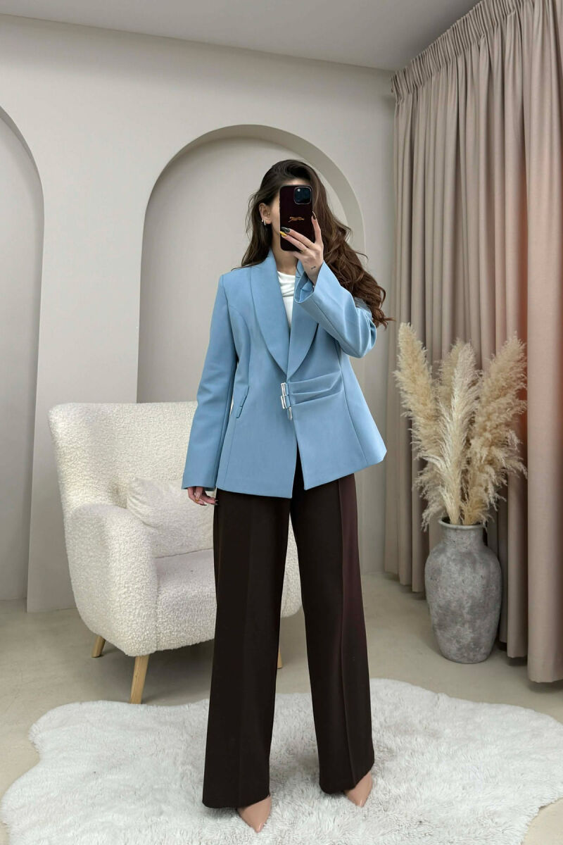 ONE COLOR SIMPLE DETAIL CLASSIC WOMEN JACKET LIGHTBLUE/BZ - 6